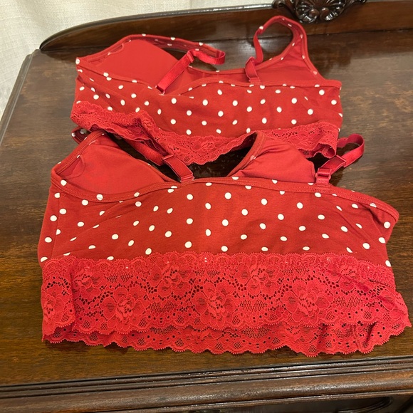 Maurice’s Red and White Polka Dot Lace Bralette Set of 2 Size Medium NWT - Picture 2 of 4
